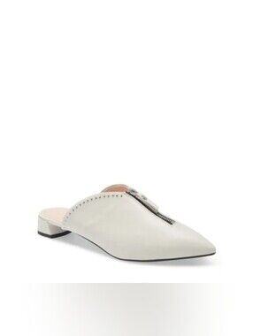 AGL Beige Leather Studded Zip Pointed Toe Mules